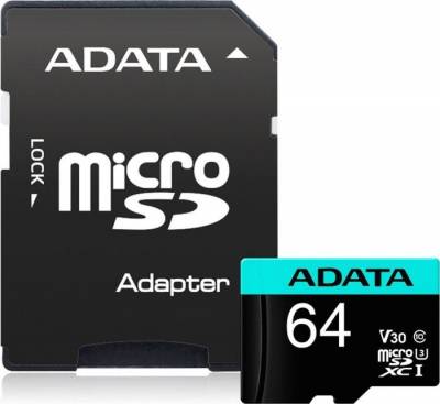 ADATA AUSDX64GUI3V30SA2 64Gb miCrosdXc U3 A2 series ( 15x11x1mm ) with SDXC adapter