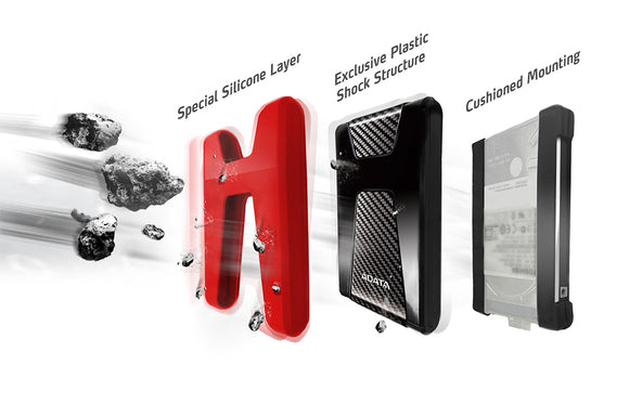 Adata HD650 series , 2Tb/2000Gb black+Red , triple-layer construction with silicone material for shock resistant , with HDD transmission status LED