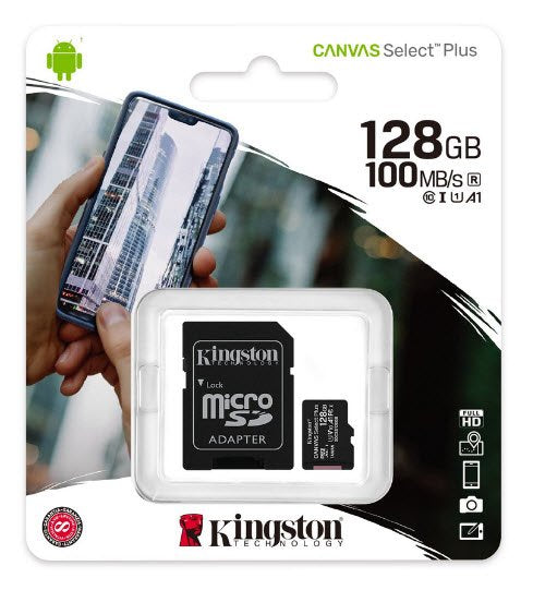 Kingston SDCS2/128GB miCroSDXC Canvas Select Plus - designed for HD+Hi-Res filmin