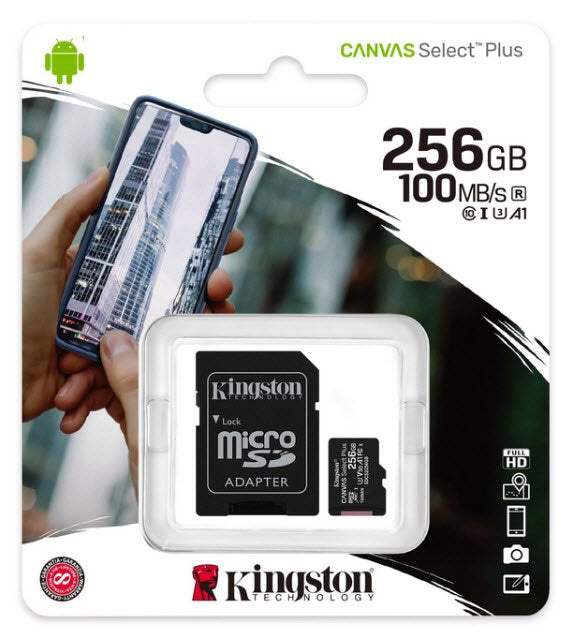 Kingston SDCS2/256GB miCroSDXC Canvas Select Plus - designed for HD+Hi-Res filming