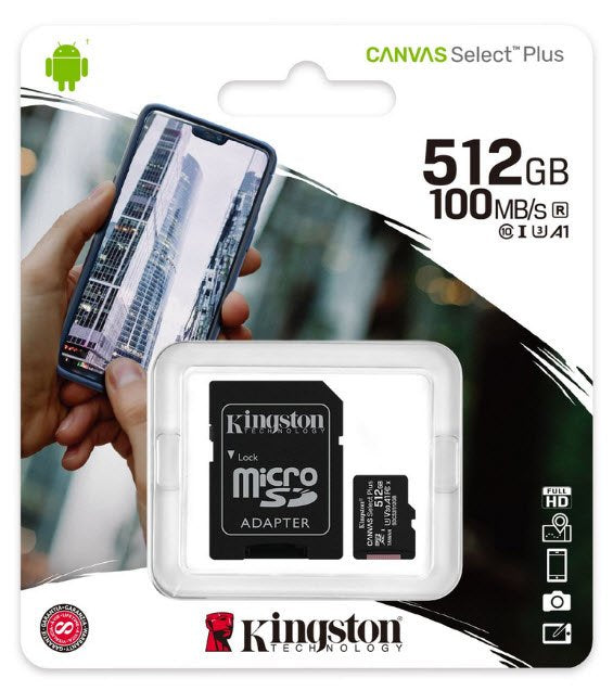 Kingston SDCS2/512GB miCroSDXC Canvas Select Plus - designed for HD+Hi-Res filming