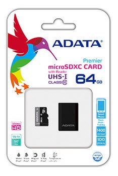 ADATA Premier AUSDX64GUiCL10-RA1 64Gb miCroSDXC ( 15x11x1mm ) with SDXC adapter