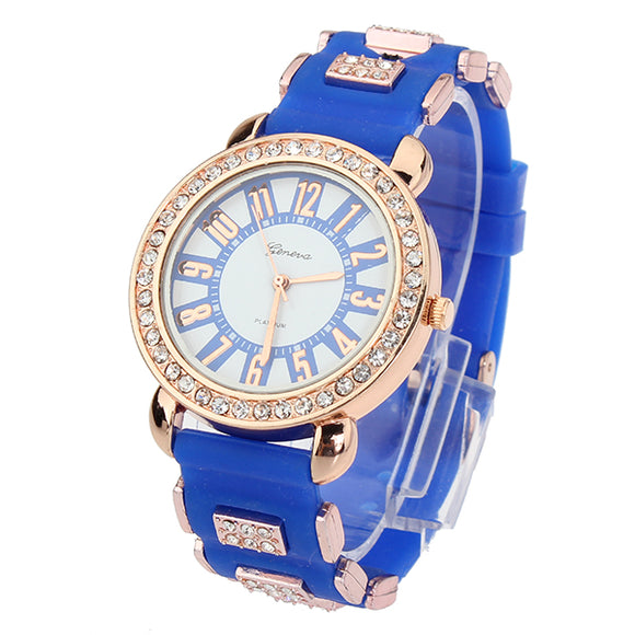 Fashion Elegant Analog Rhinestone Rubber Quartz Women Wrist Watch