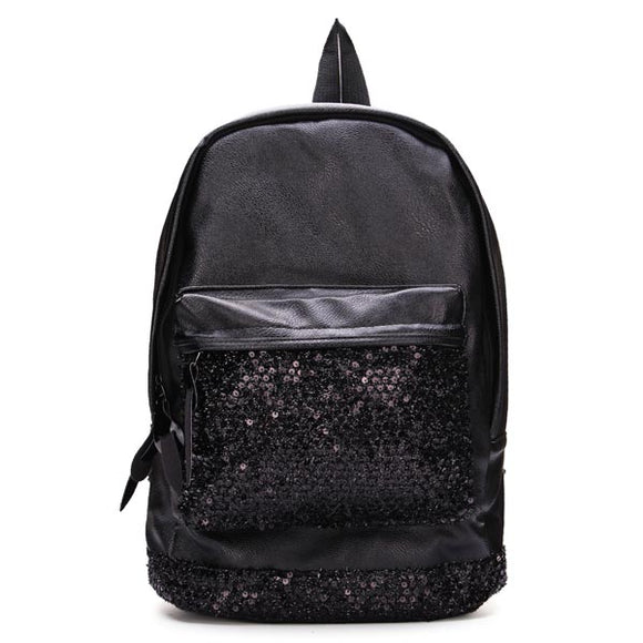 Fashion PU Leather Black Sequined Decorated Backpack Travel Bag