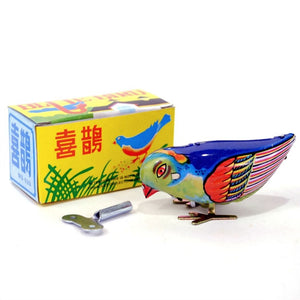 Vintage Wind Up Bird Pecking Tin Mechanical Toy