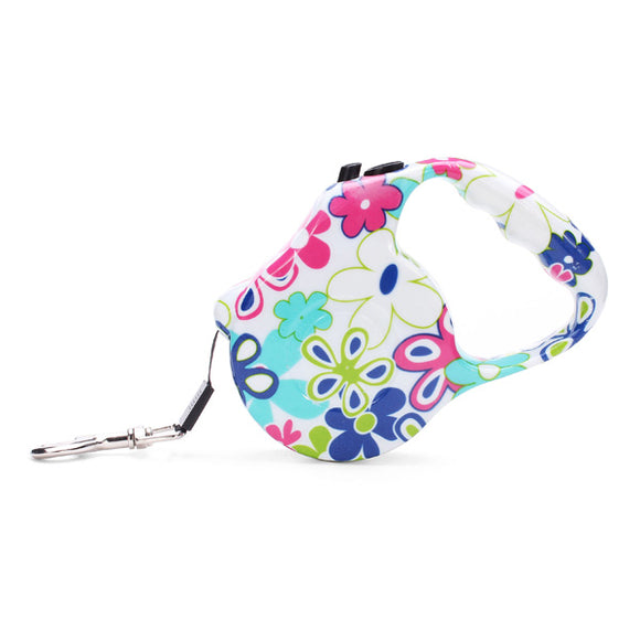 Retractable Extendable Flower Print Walking Lead Pets Dogs Cats Leash