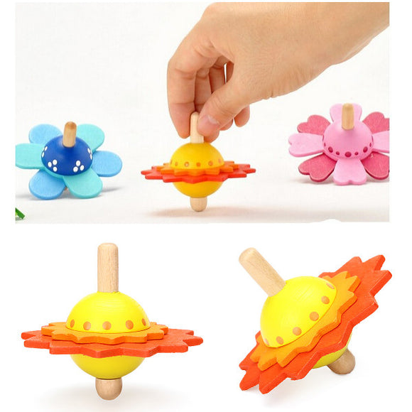 Child Kid  Baby Wooden Flower Shape Colorful Gyro Game Development Toys